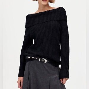 Madewell Cotton-Blend Off-Shoulder Black Wool Cotton‎ Sweater Size XS
